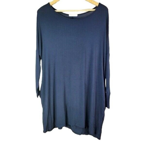 2/$15 Reborn J Tunic Top Blue Small Round Neck Pockets Long Sleeve Loose Relaxed - Picture 1 of 6